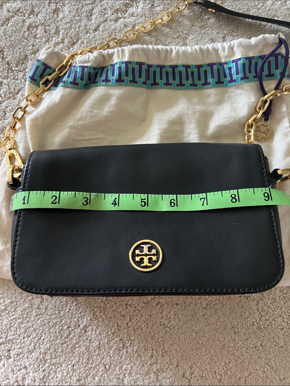 Tory Burch Black Leather Crossbody with Gold Chain Accent - Picture 7 of 8